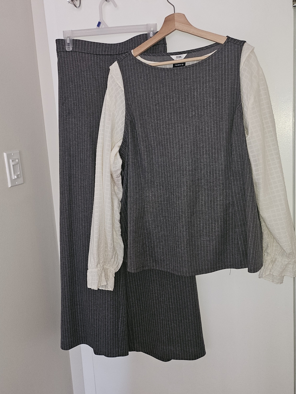 Penningtons Charcoal Pinstripe Coord with Cream Blouse